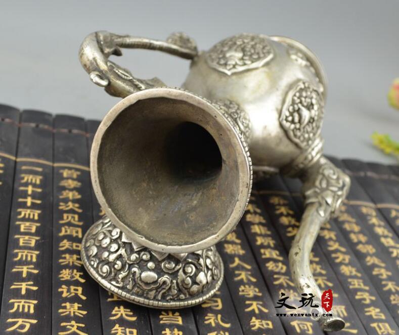 古玩杂项铜器收藏纯铜摆件白铜镀银黄铜酒壶尼泊尔铜酒壶-8