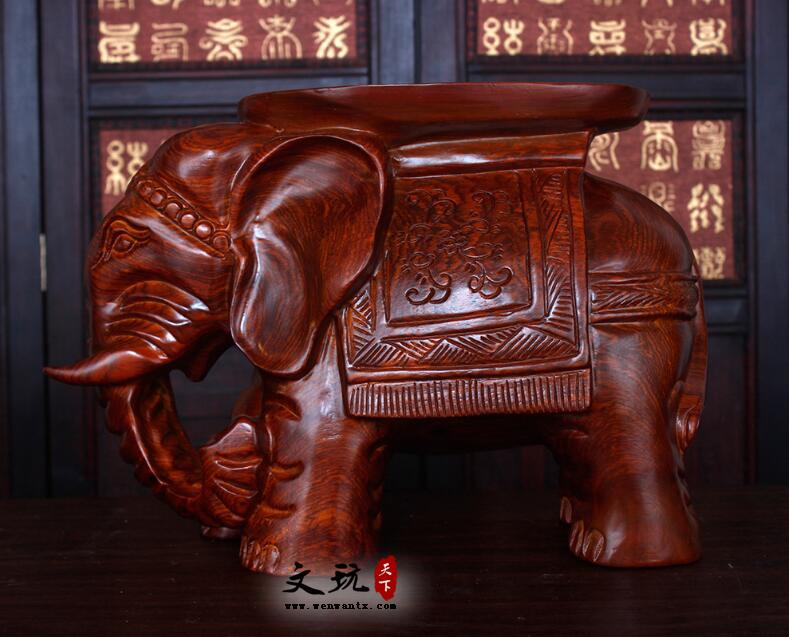 木雕摆件花梨木大象换鞋凳子定制加工木质创意工艺品-2