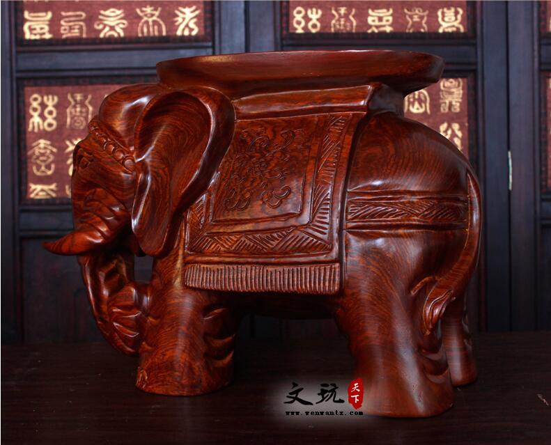 木雕摆件花梨木大象换鞋凳子定制加工木质创意工艺品-3