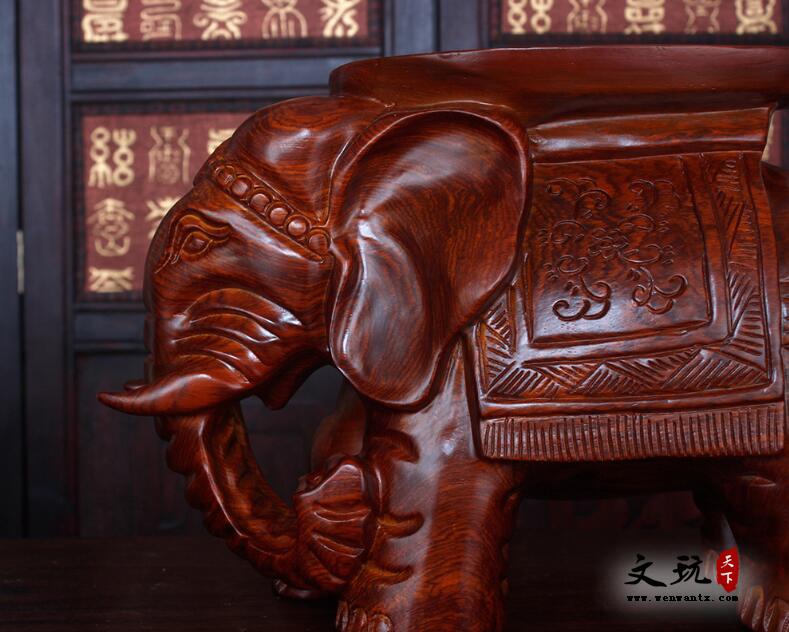 木雕摆件花梨木大象换鞋凳子定制加工木质创意工艺品-6