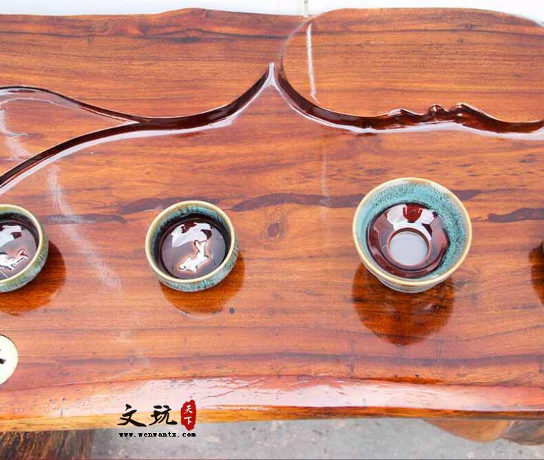 鸡翅木单蝠如意根雕茶几 工艺茶台实木根雕茶桌-3