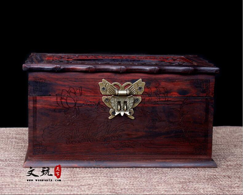 精品酸枝木木雕纸巾盒镂空雕刻古典风格-1