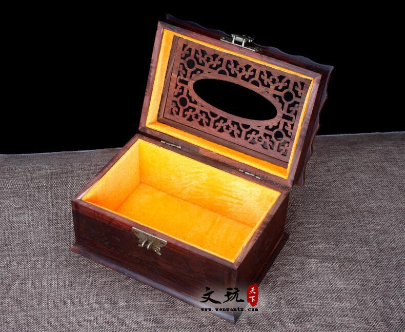 精品酸枝木木雕纸巾盒镂空雕刻古典风格-5