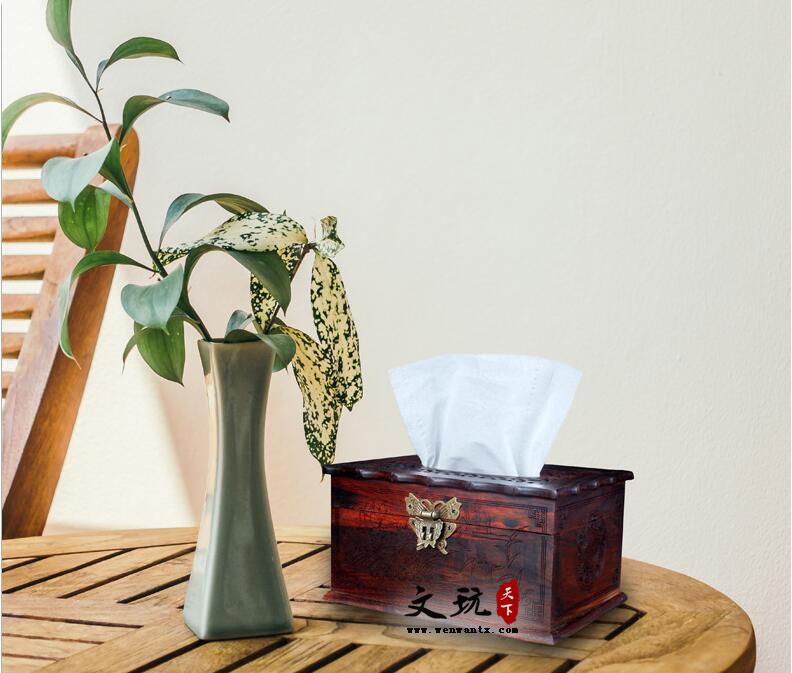 精品酸枝木木雕纸巾盒镂空雕刻古典风格-8