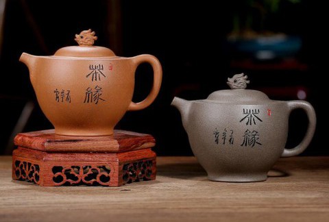 宜兴原矿正品名家全手工刻绘雕塑茶壶青灰泥茶缘杯壶