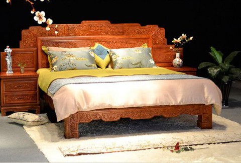 刺猬紫檀红木家具床 双人雕花大床