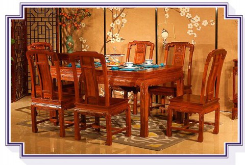 餐桌椅组合刺猬紫檀长方形餐桌国色天香餐桌