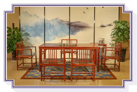 刺猬紫檀新中式红木茶台六件套