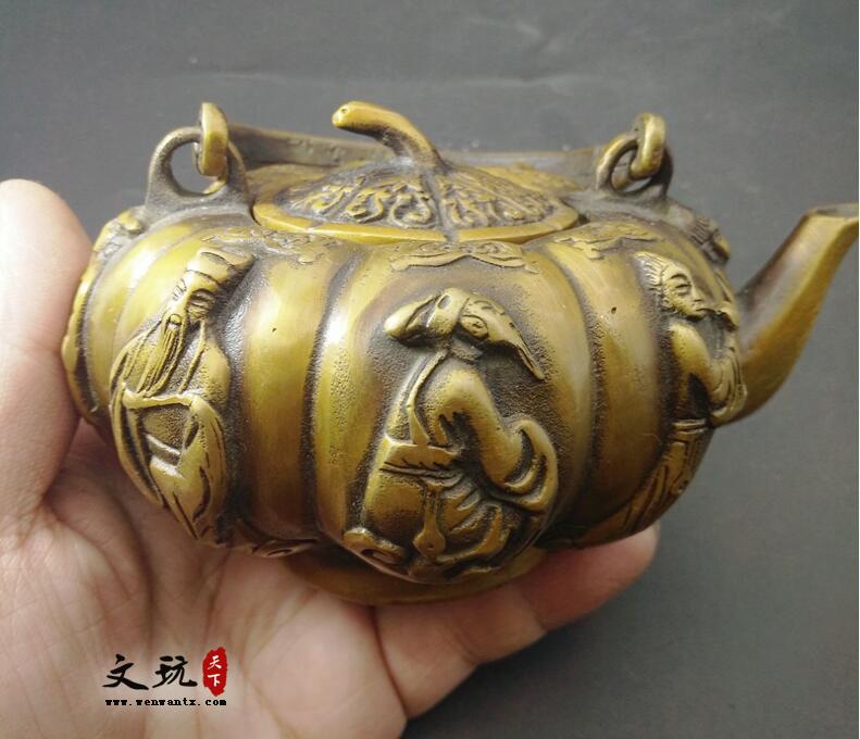 仿古铜器纯铜八仙水壶摆件酒壶茶壶装饰工艺礼品古玩收藏品-5