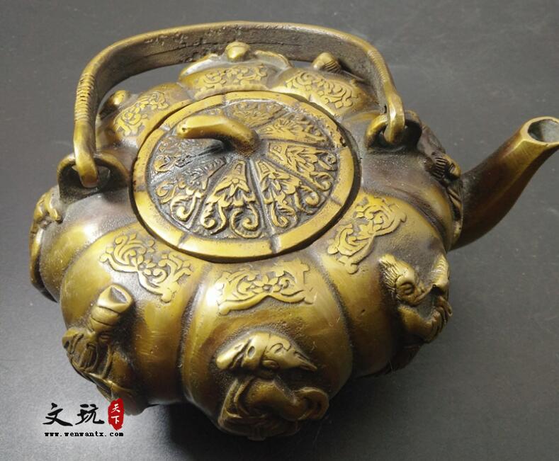 仿古铜器纯铜八仙水壶摆件酒壶茶壶装饰工艺礼品古玩收藏品-3