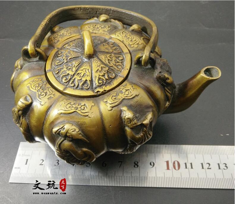 仿古铜器纯铜八仙水壶摆件酒壶茶壶装饰工艺礼品古玩收藏品-8