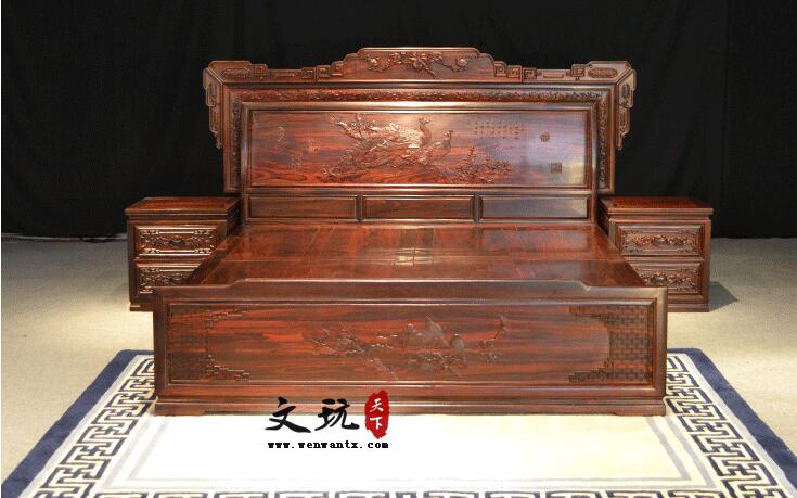 中式红木床印尼黑酸枝木古典红木家具阔叶黄檀1.8米床卧室双人床-1