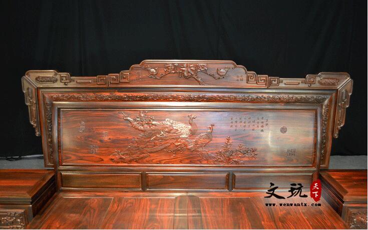 中式红木床印尼黑酸枝木古典红木家具阔叶黄檀1.8米床卧室双人床-2