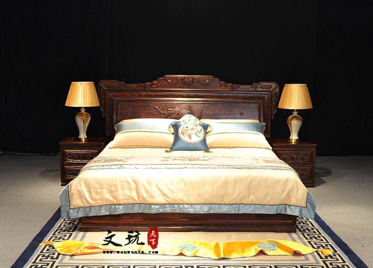 中式红木床印尼黑酸枝木古典红木家具阔叶黄檀1.8米床卧室双人床-6