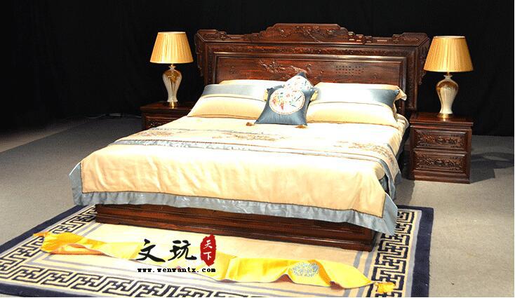 中式红木床印尼黑酸枝木古典红木家具阔叶黄檀1.8米床卧室双人床-7
