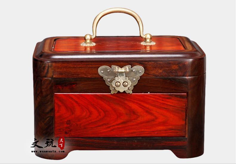 红酸枝中式复古首饰收纳盒 带锁实木质梳妆盒婚庆首饰盒-1