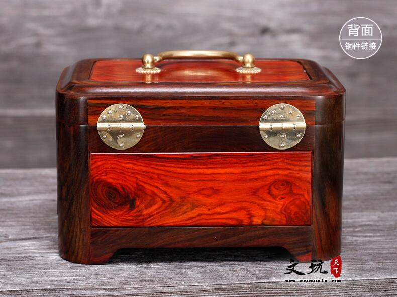 红酸枝中式复古首饰收纳盒 带锁实木质梳妆盒婚庆首饰盒-3