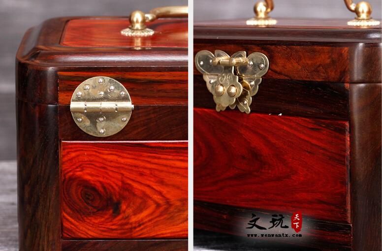 红酸枝中式复古首饰收纳盒 带锁实木质梳妆盒婚庆首饰盒-7