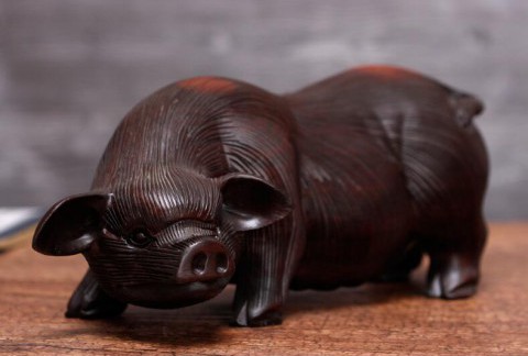黑檀木雕十二生肖猪摆件 招财福猪摆件 木质母猪工艺礼品