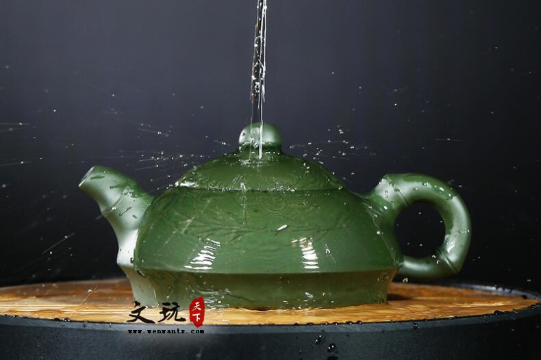 宜兴原矿民国绿泥刻绘全手工竹节半月紫砂茶壶-8
