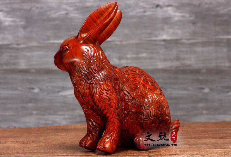 精品花梨木雕十二生肖兔摆件 木质工艺礼品可爱毛兔家居摆件-3