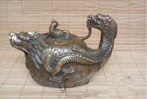 仿古纯铜百寿龙龟壶摆件水壶茶壶铜器工艺品古玩收藏杂项