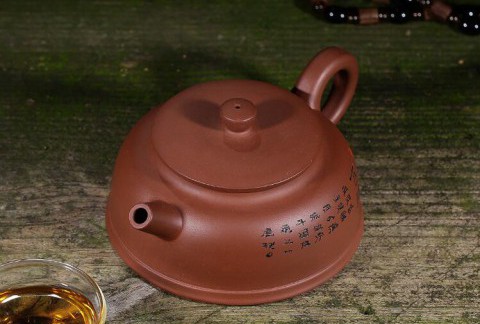 宜兴原矿正品全手工刻绘茶壶精品清水泥吉祥平盖壶