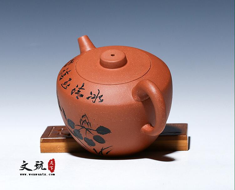 宜兴原矿正品名家全手工紫砂壶降坡泥荷趣巨轮茶壶-3