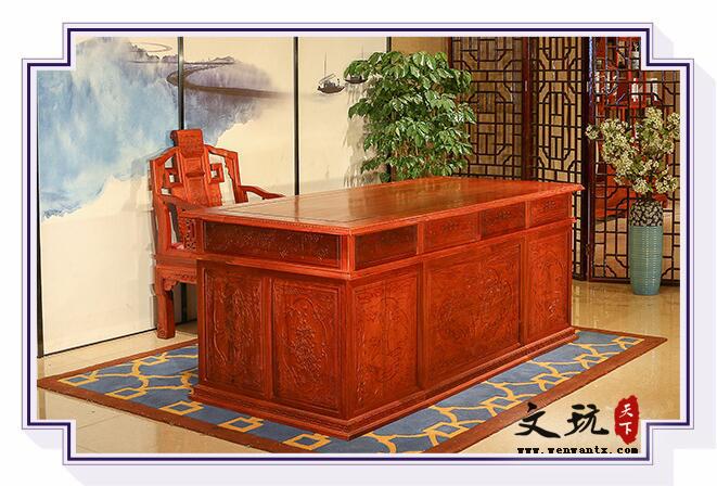 红木家具办公书桌刺猬紫檀中式红木财源大班台-4