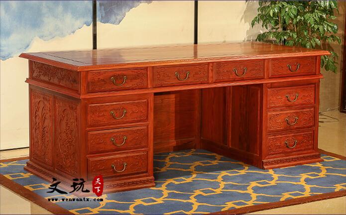 红木家具办公书桌刺猬紫檀中式红木财源大班台-6