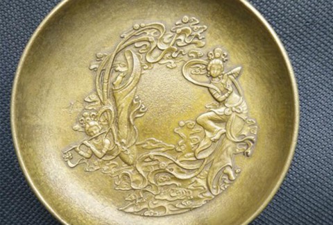 古玩杂项收藏载歌舞铜盘铜碟