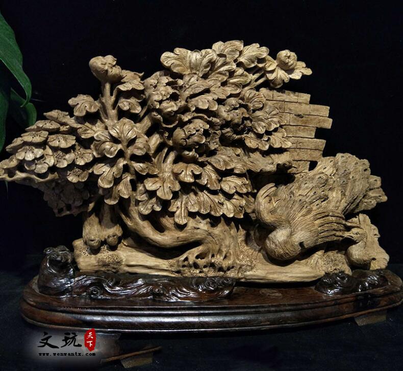 木质工艺品手工木雕印尼沉香花鸟孤品-1