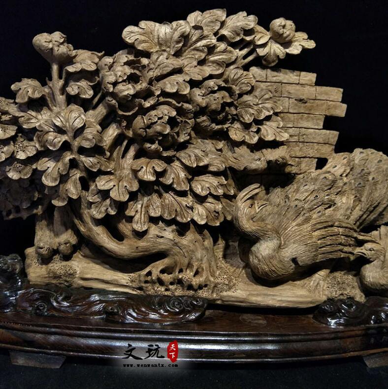 木质工艺品手工木雕印尼沉香花鸟孤品-2