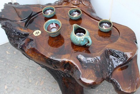 鸡翅木《双福元宝》根雕茶几 树根天然茶海功夫茶具 古典风格实木根雕茶桌