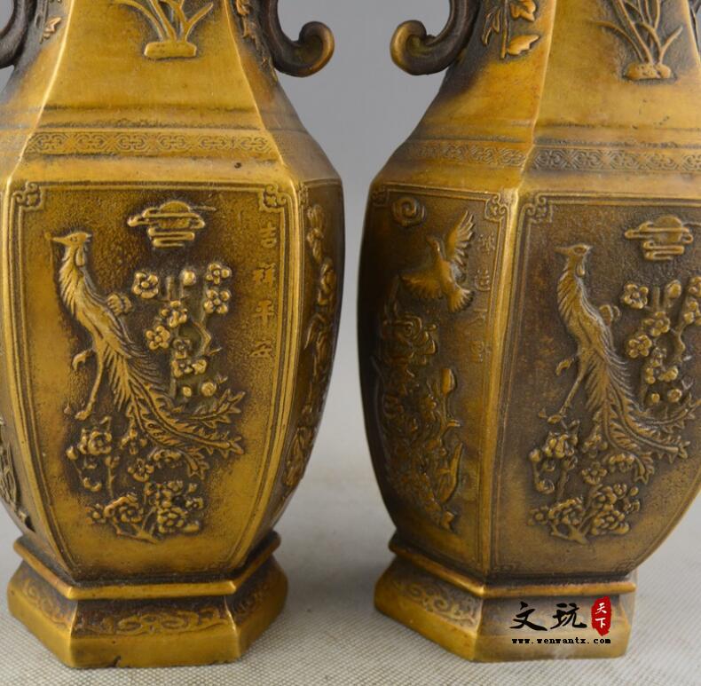 纯铜黄铜工艺品摆件鸿运当头花瓶插花瓶一对-6