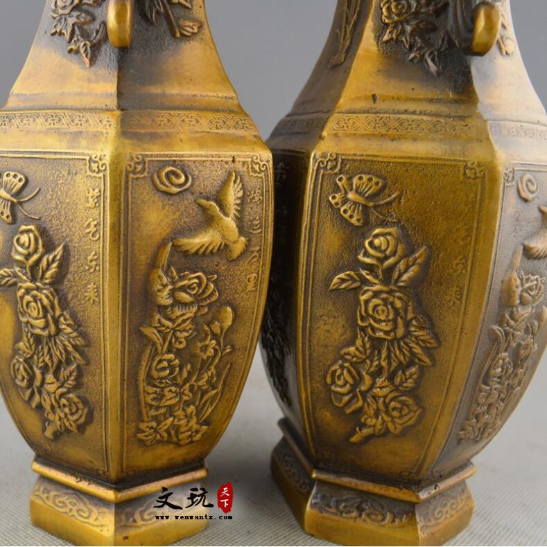 纯铜黄铜工艺品摆件鸿运当头花瓶插花瓶一对-7