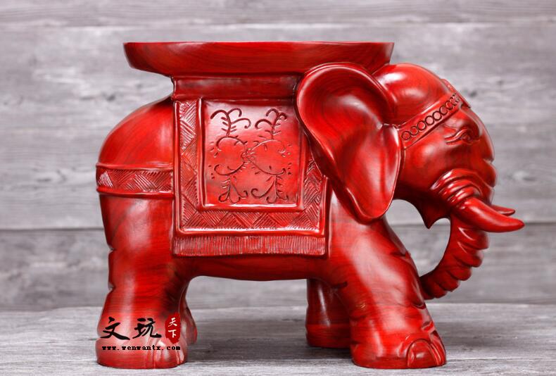 精品红花梨木雕大象摆件 家居门口换鞋大象凳子-2