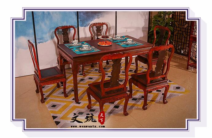 老挝大红酸枝餐厅家具交趾黄檀红木餐桌椅组合七件套-1
