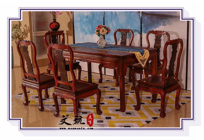 老挝大红酸枝餐厅家具交趾黄檀红木餐桌椅组合七件套-3