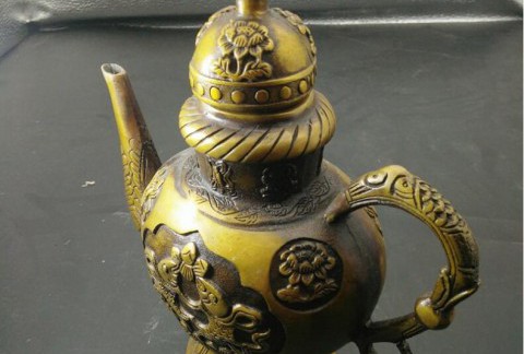 开光纯铜藏式酒壶摆件双鱼水壶茶壶酒具家居装饰工艺品摆设铜器