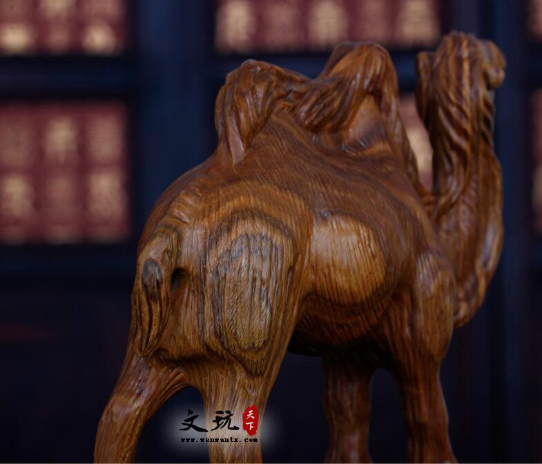 绿檀双峰骆驼木雕摆件工艺品木质动物风水摆件-6