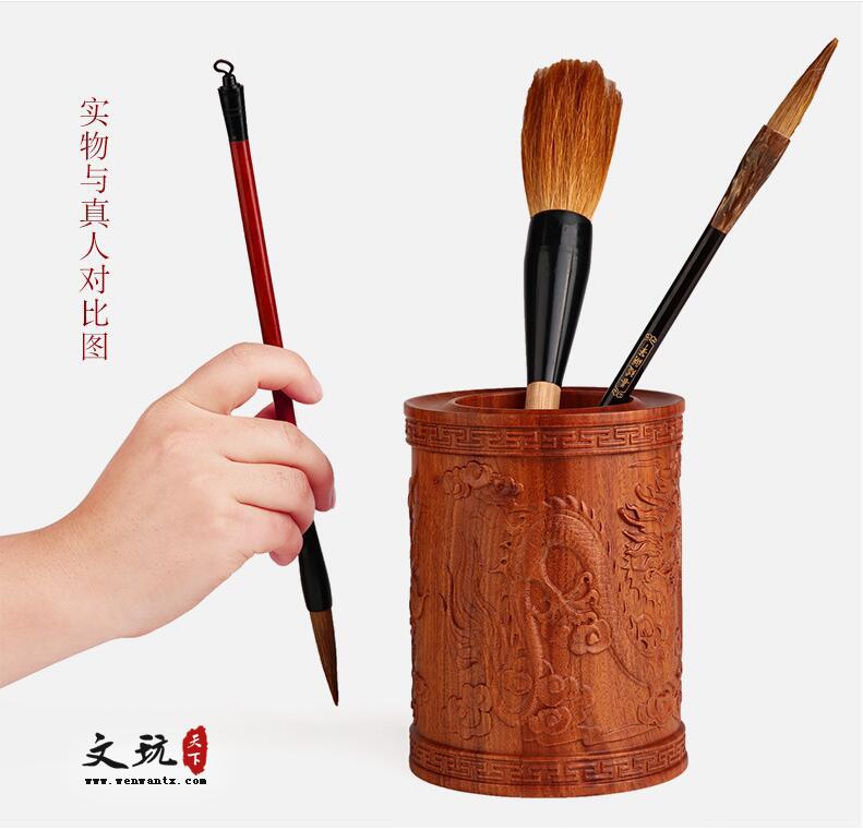 红木笔筒 非洲红酸枝龙凤呈祥笔筒-1