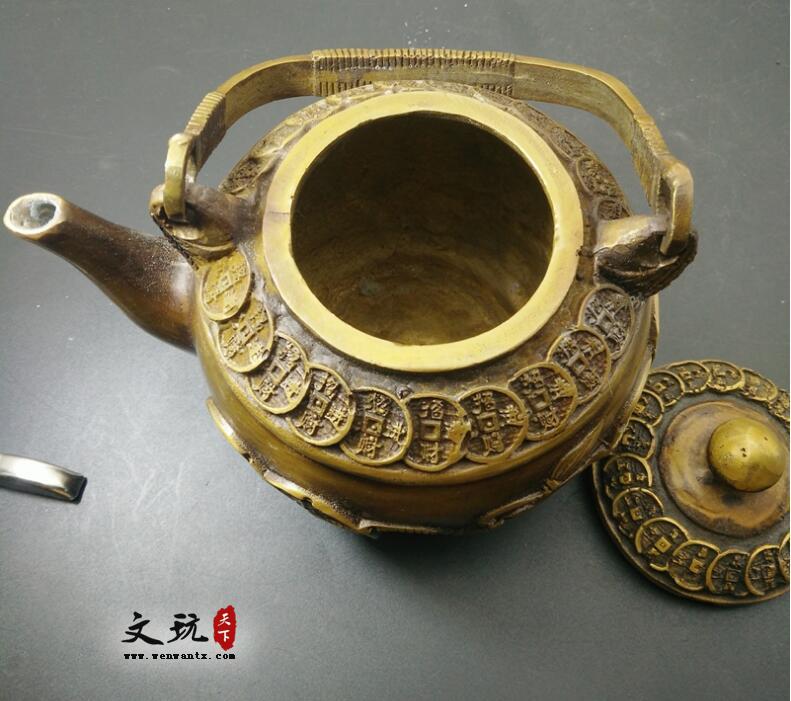仿古铜器纯铜金钱水壶摆件酒壶茶壶装饰工艺礼品古玩收藏品-2