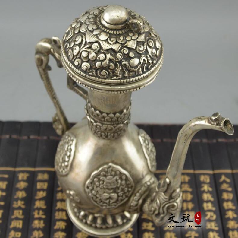 铜器收藏纯铜摆件白铜镀银黄铜酒壶尼泊尔铜酒壶-7