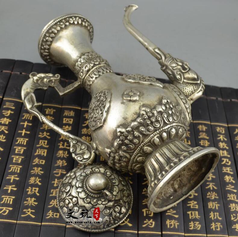 铜器收藏纯铜摆件白铜镀银黄铜酒壶尼泊尔铜酒壶-9