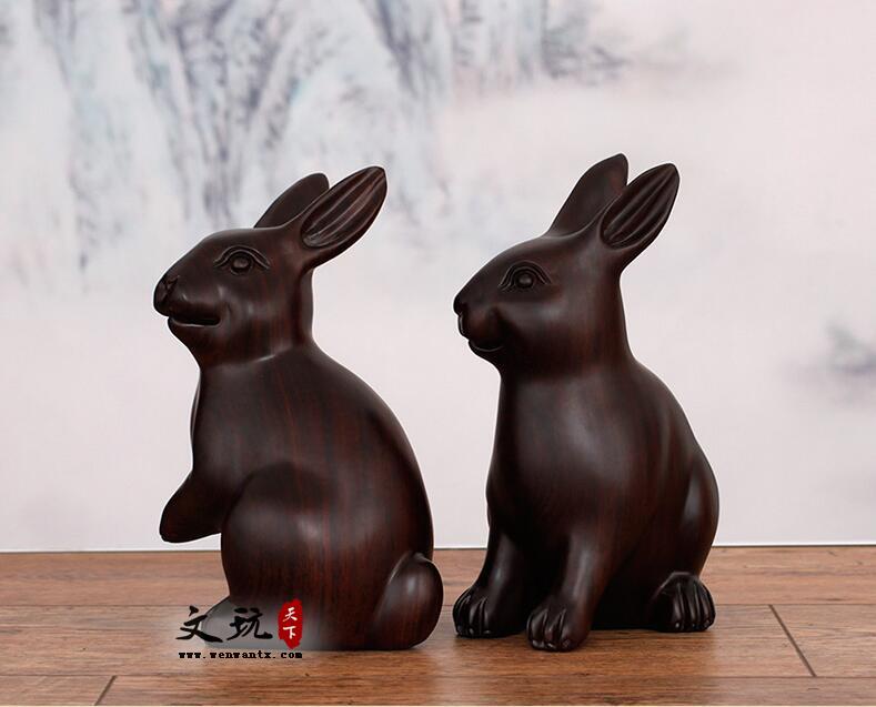 黑檀木雕招财兔子摆件乌木雕刻加工定做木质工艺品家居装饰摆件-1