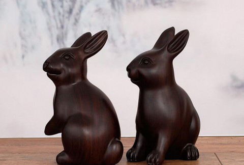 黑檀木雕招财兔子摆件乌木雕刻加工定做木质工艺品家居装饰摆件