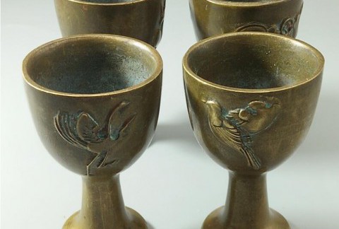古玩收藏古董纯铜小酒杯（套装）