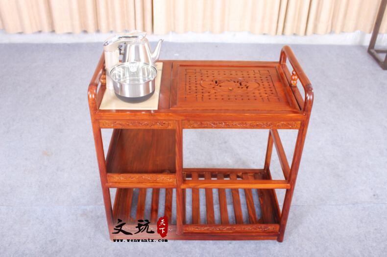 全实木茶桌椅组合简约中式古典家具茶水柜 带轮子-5