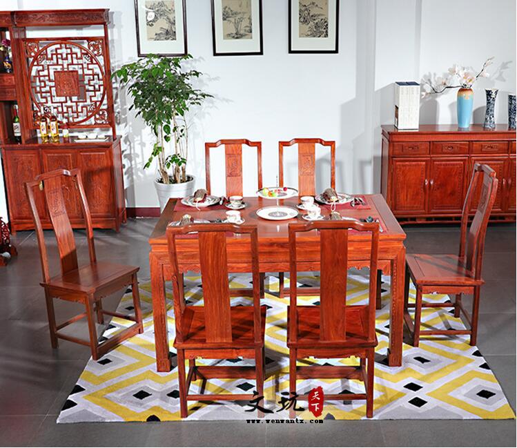 红木餐桌中式古典餐厅家具 刺猬紫檀和和美美餐桌七件套-1